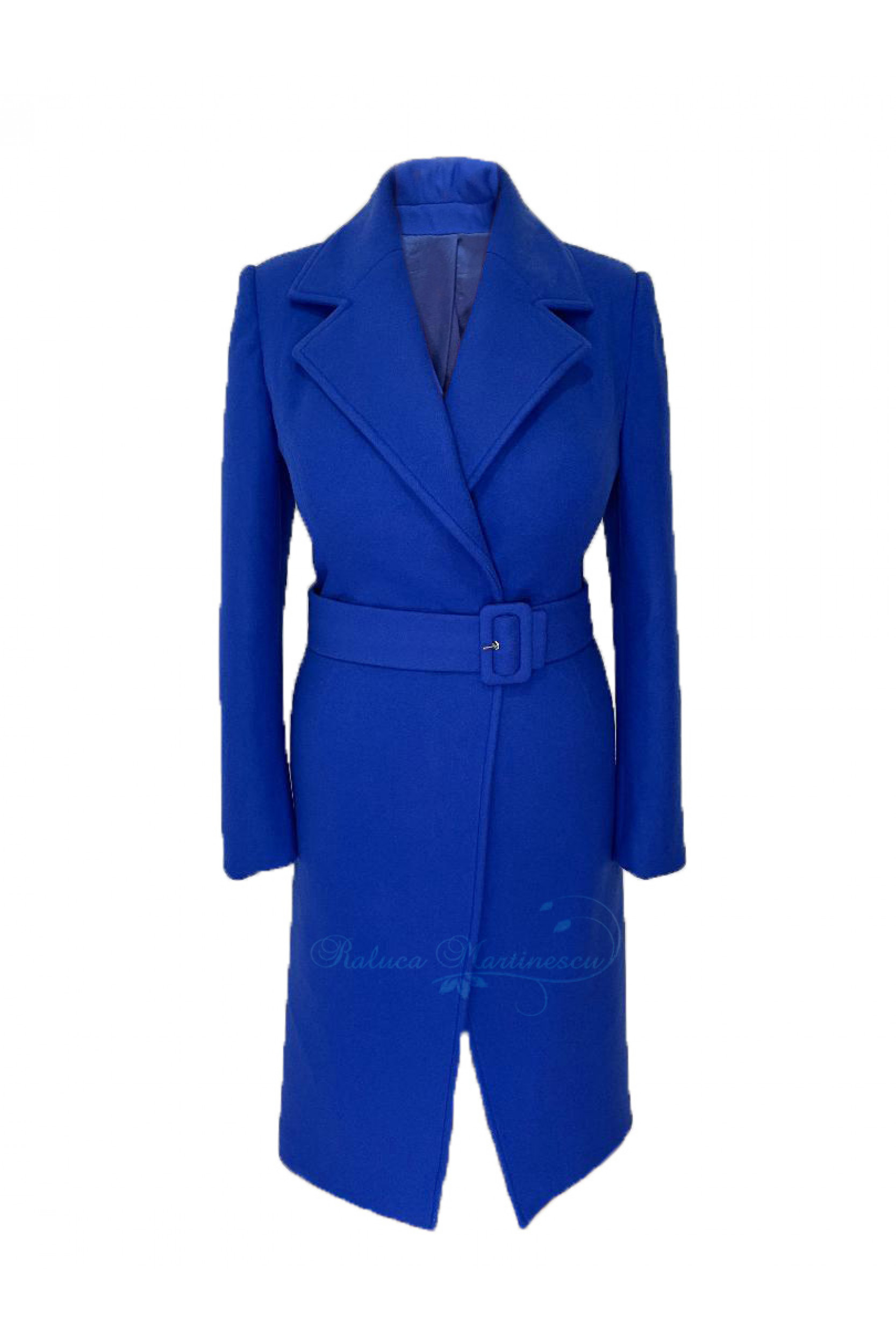 Palton din stofa de lana si casmir albastru royal